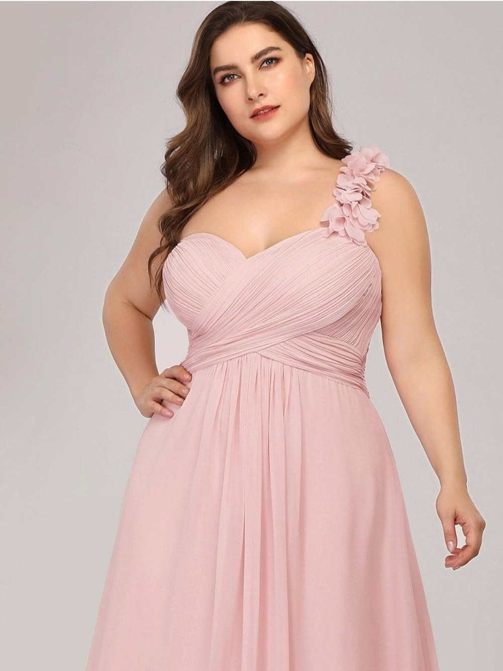 Ever Pretty One-Shoulder Blush Pink Floral Strap A-Line Gown - Picture 3 of 6